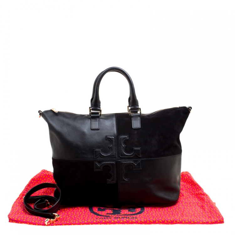 Pre Owned Tory Burch Black Leather and Suede Top Handle Bag