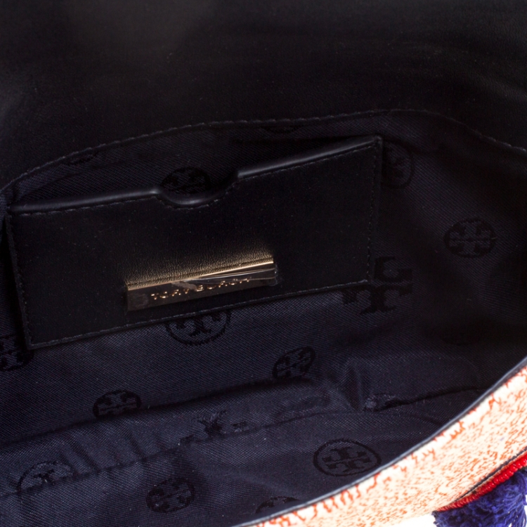Pre Owned Tory Burch Multicolor Floral Embroidered Flap Clutch