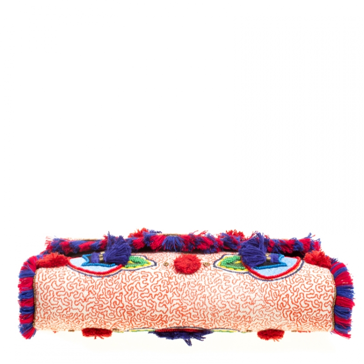 Pre Owned Tory Burch Multicolor Floral Embroidered Flap Clutch