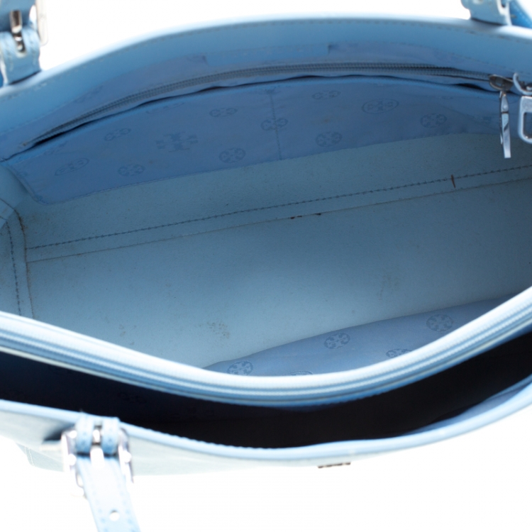 Pre Owned Tory Burch Light Blue Leather Medium York Buckle Tote