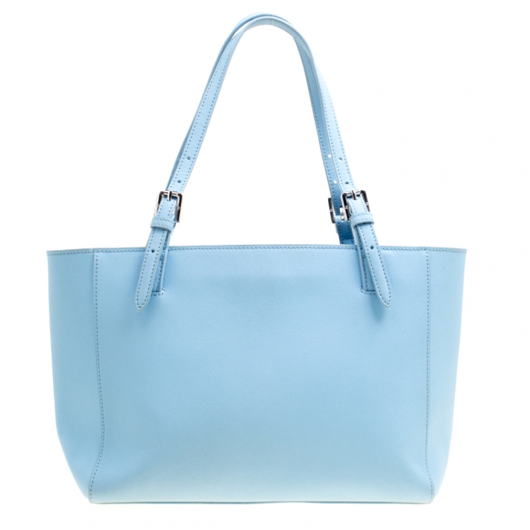 Pre Owned Tory Burch Light Blue Leather Medium York Buckle Tote