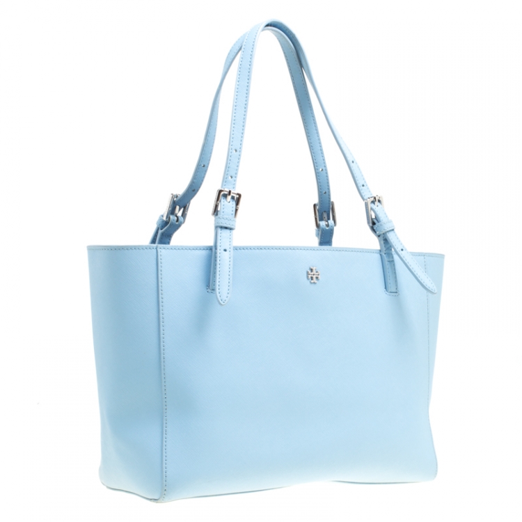 Pre Owned Tory Burch Light Blue Leather Medium York Buckle Tote