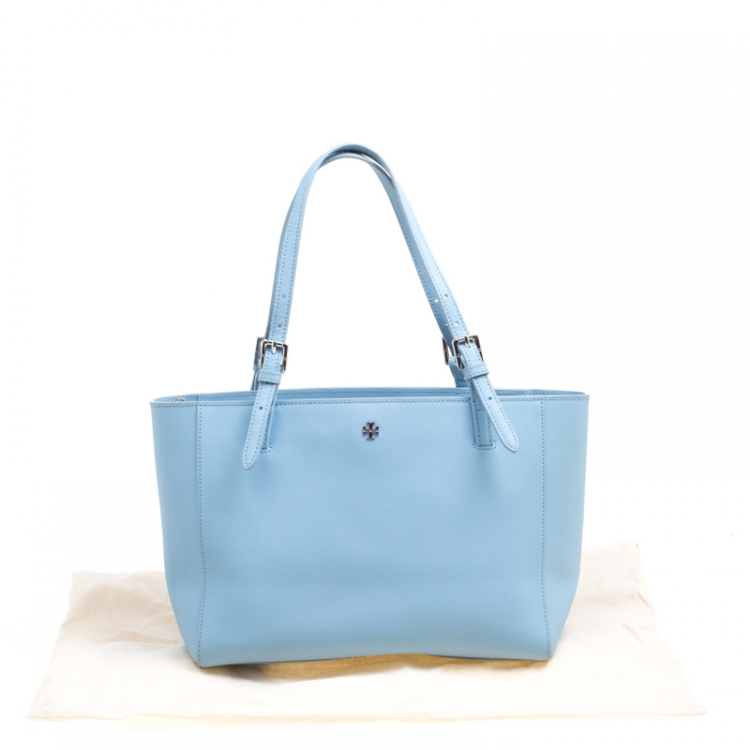 Pre Owned Tory Burch Light Blue Leather Medium York Buckle Tote
