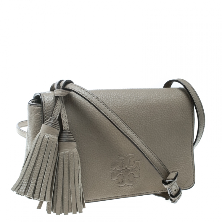 Pre Owned Tory Burch Light Brown Leather Thea Messenger Bag