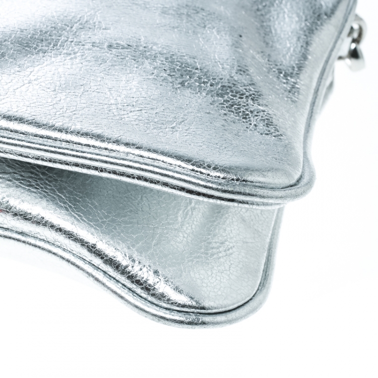 Pre Owned Tory Burch Silver Leather Reva Shoulder Bag