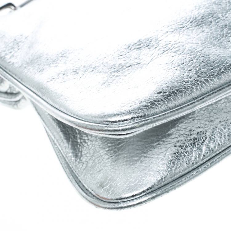 Pre Owned Tory Burch Silver Leather Reva Shoulder Bag