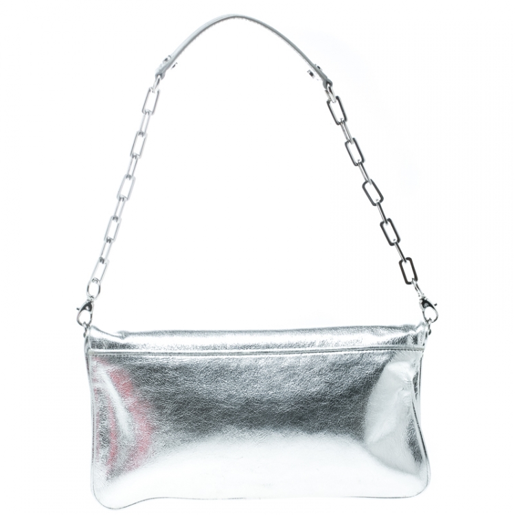 Pre Owned Tory Burch Silver Leather Reva Shoulder Bag