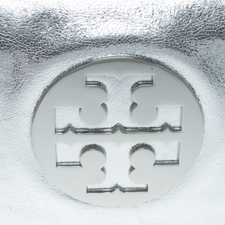 Pre Owned Tory Burch Silver Leather Reva Shoulder Bag