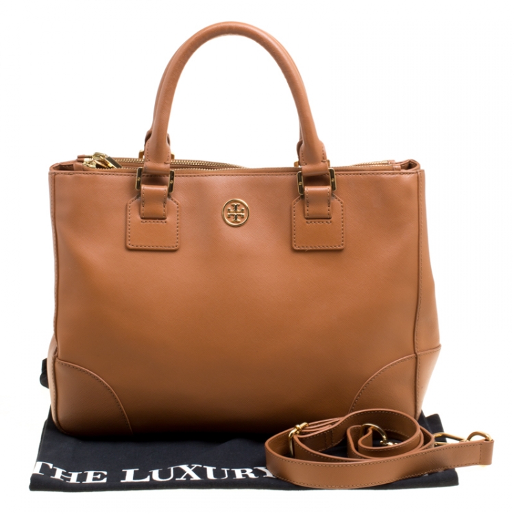 Pre Owned Tory Burch Brown Leather Robinson Top Handle Bag