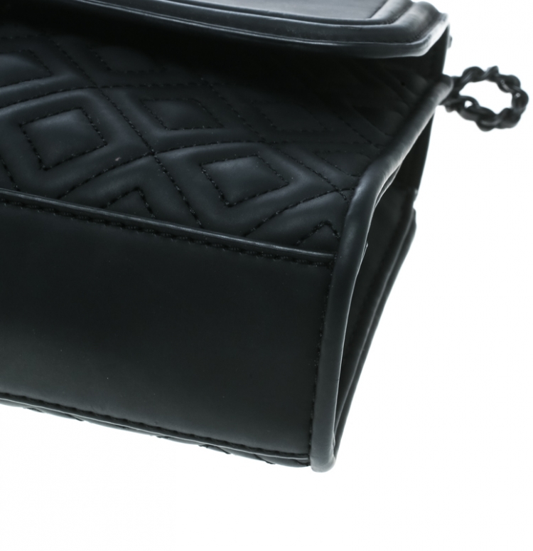 Pre Owned Tory Burch Black Faux Leather Fleming Crossbody Bag
