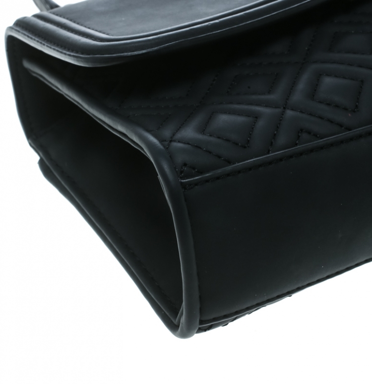 Pre Owned Tory Burch Black Faux Leather Fleming Crossbody Bag