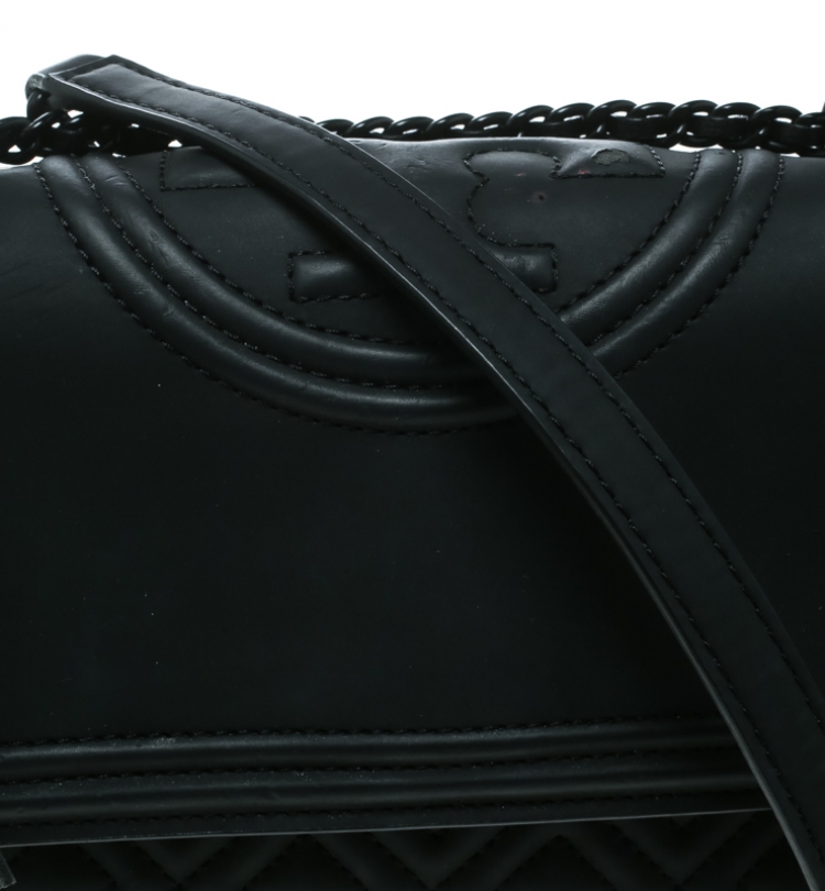 Pre Owned Tory Burch Black Faux Leather Fleming Crossbody Bag
