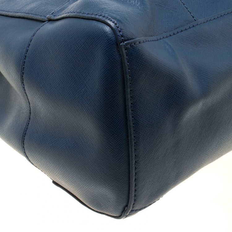 Pre Owned Tory Burch Navy Blue Leather Robinson Tote