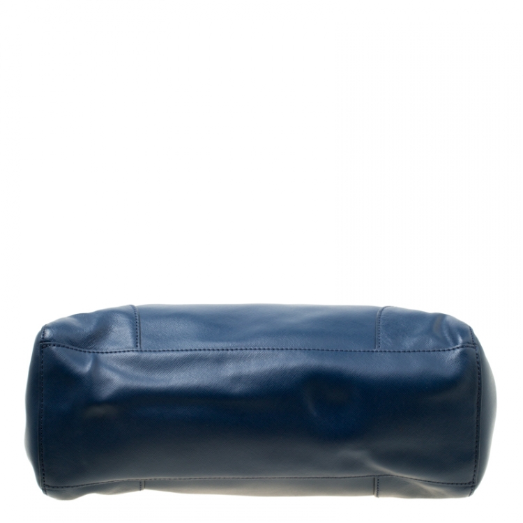 Pre Owned Tory Burch Navy Blue Leather Robinson Tote