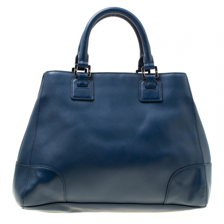 Pre Owned Tory Burch Navy Blue Leather Robinson Tote