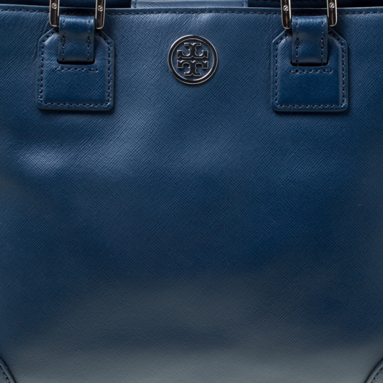 Pre Owned Tory Burch Navy Blue Leather Robinson Tote
