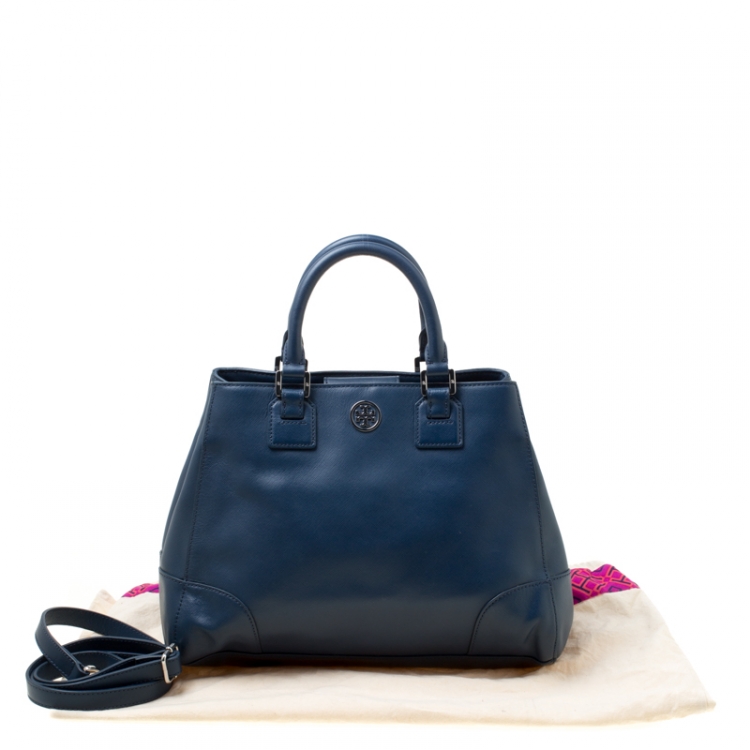 Pre Owned Tory Burch Navy Blue Leather Robinson Tote