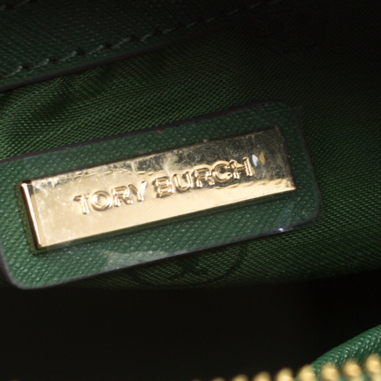 Pre Owned Tory Burch Green Leather Mini Stitched Robinson Satchel