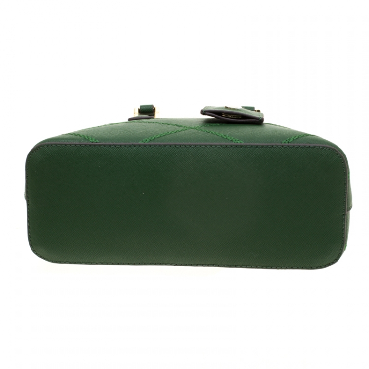 Pre Owned Tory Burch Green Leather Mini Stitched Robinson Satchel