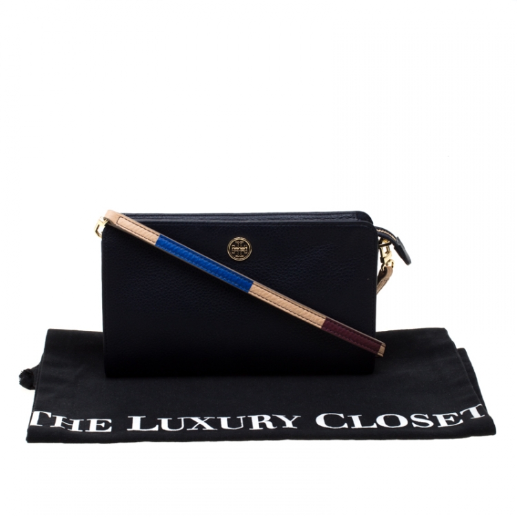 Pre Owned Tory Burch Navy Blue Leather Robinson Crossbody Bag