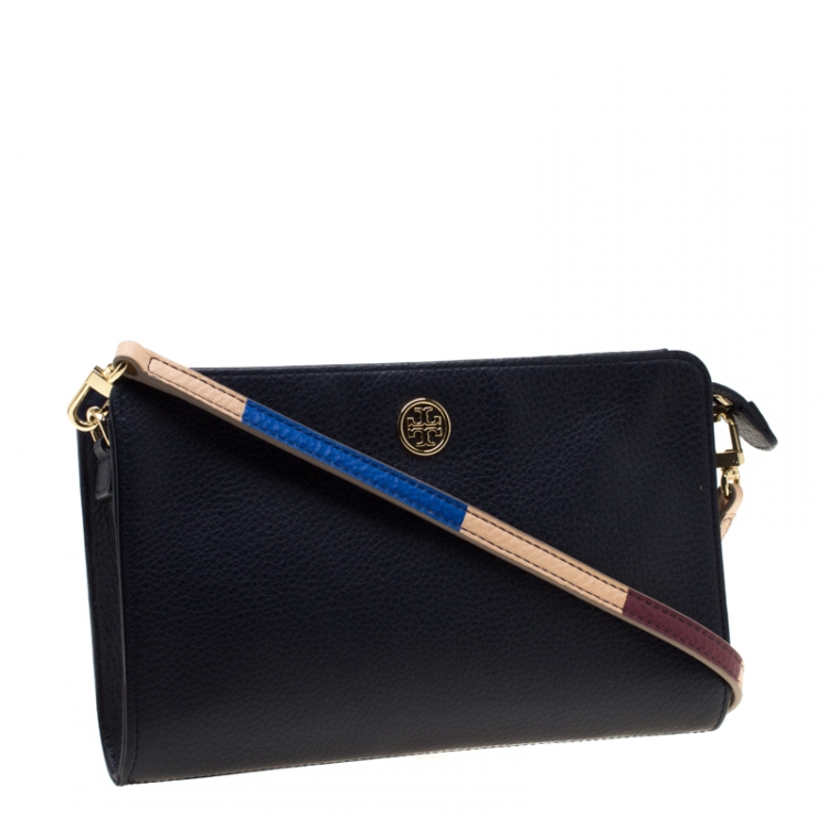 Pre Owned Tory Burch Navy Blue Leather Robinson Crossbody Bag