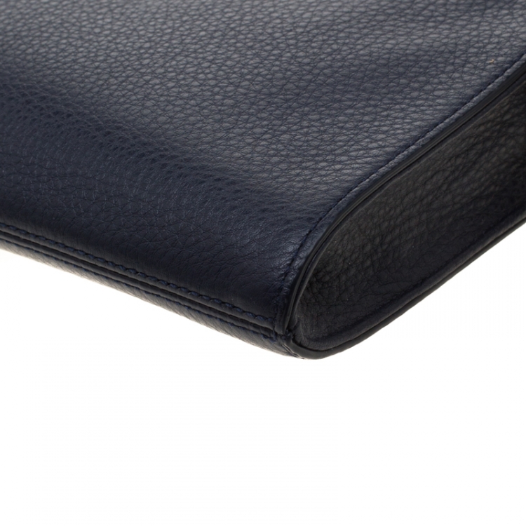 Pre Owned Tory Burch Navy Blue Leather Robinson Crossbody Bag