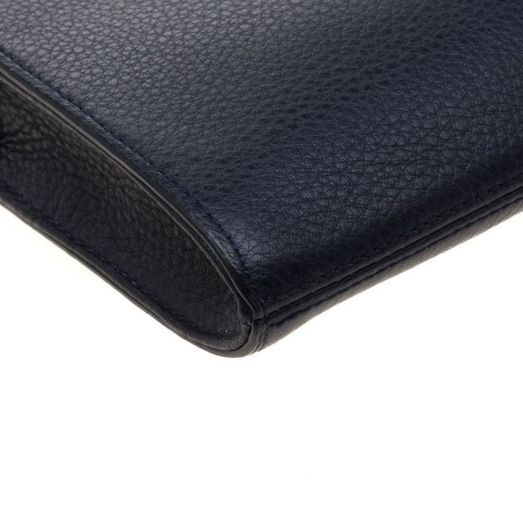 Pre Owned Tory Burch Navy Blue Leather Robinson Crossbody Bag