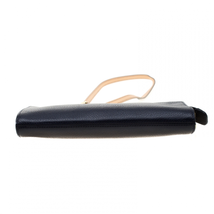 Pre Owned Tory Burch Navy Blue Leather Robinson Crossbody Bag