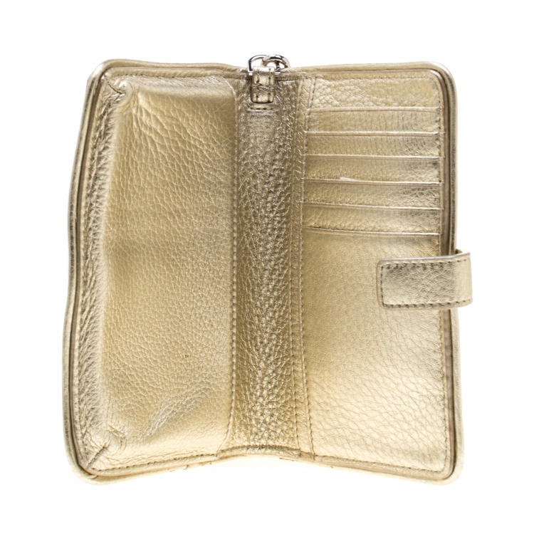 Pre Owned Tory Burch Metallic Gold Leather Britten Wallet