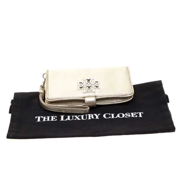 Pre Owned Tory Burch Metallic Gold Leather Britten Wallet