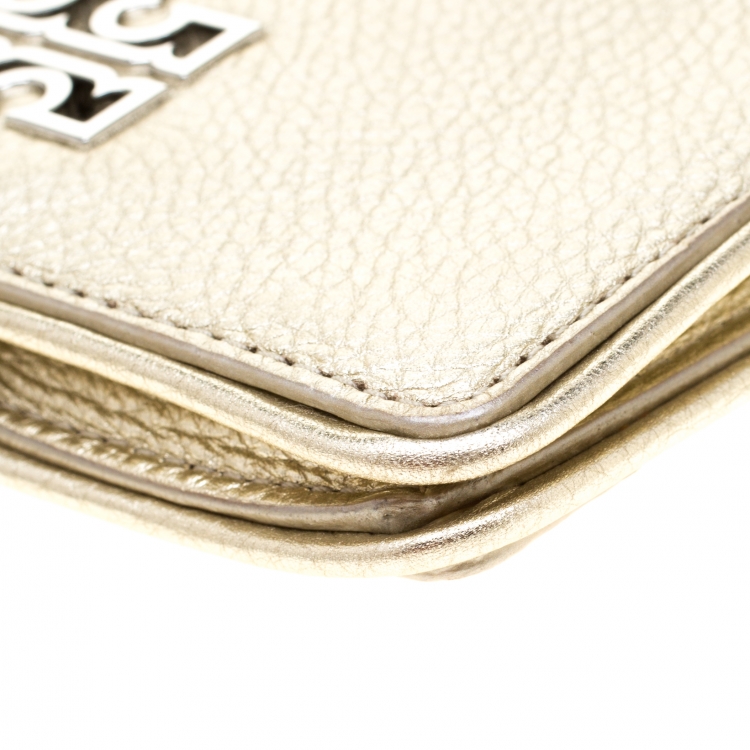Pre Owned Tory Burch Metallic Gold Leather Britten Wallet