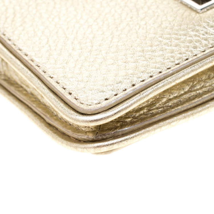 Pre Owned Tory Burch Metallic Gold Leather Britten Wallet