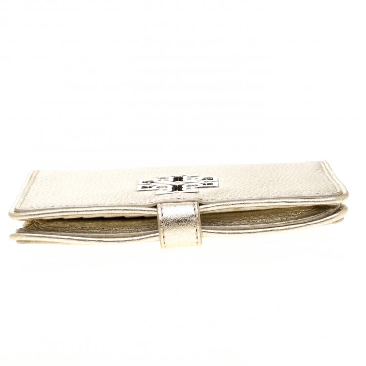 Pre Owned Tory Burch Metallic Gold Leather Britten Wallet