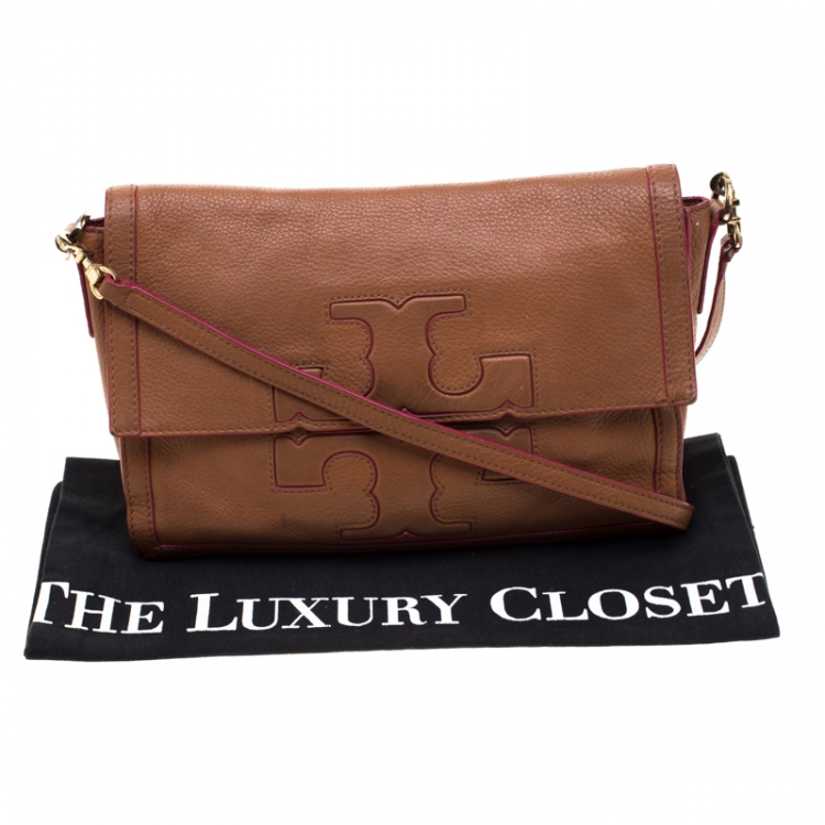 Pre Owned Tory Burch Brown Leather Flap Crossbody Bag