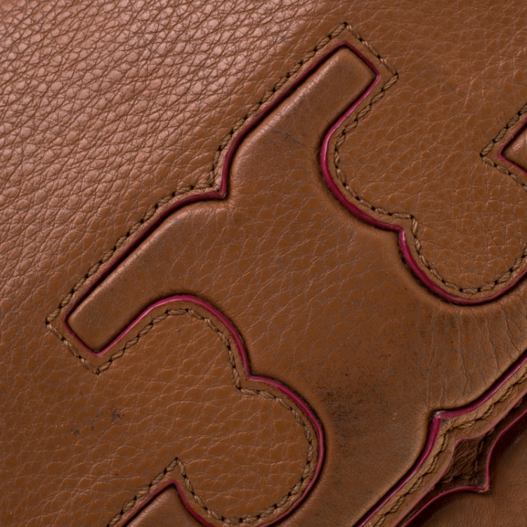 Pre Owned Tory Burch Brown Leather Flap Crossbody Bag