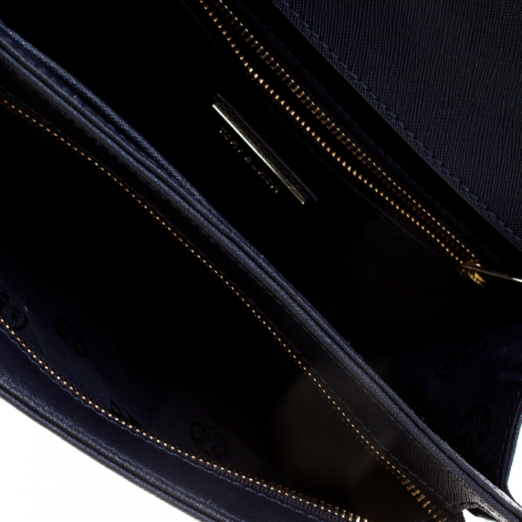 Pre Owned Tory Burch Tri Color Woven Leather Robinson Crossbody Bag