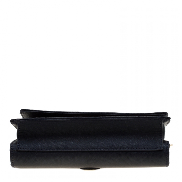 Pre Owned Tory Burch Tri Color Woven Leather Robinson Crossbody Bag