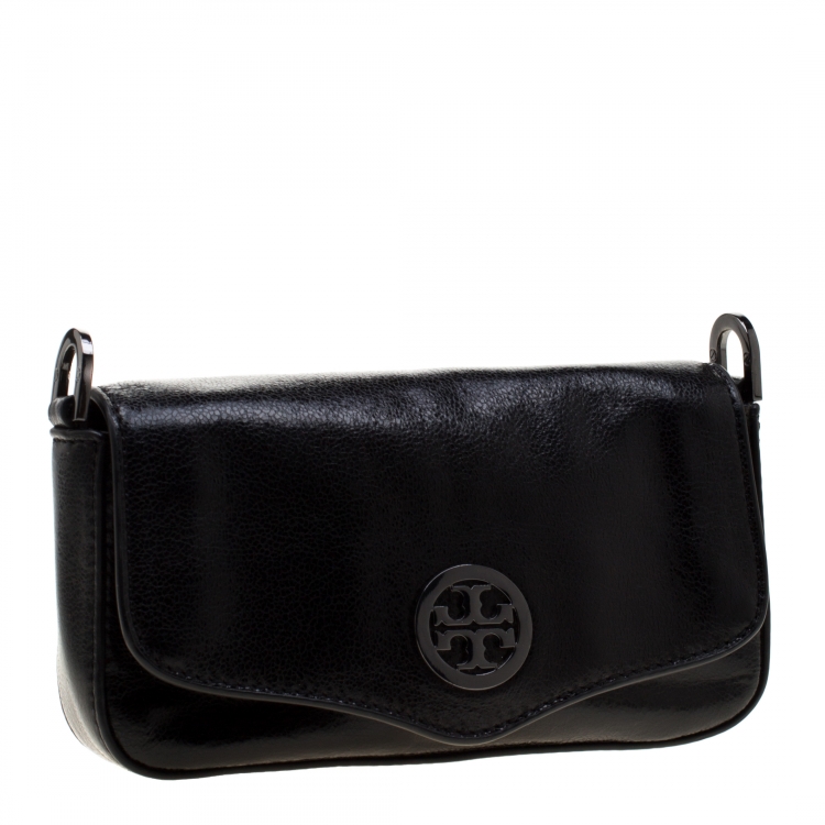 Pre Owned Tory Burch Black Leather Mini Flap Crossbody Bag