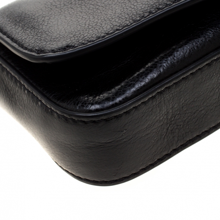 Pre Owned Tory Burch Black Leather Mini Flap Crossbody Bag