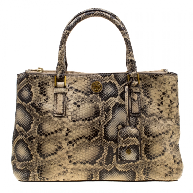 Tory Burch Beige Python Embossed Leather Double Zip Robinson Tote Tory Burch  | TLC
