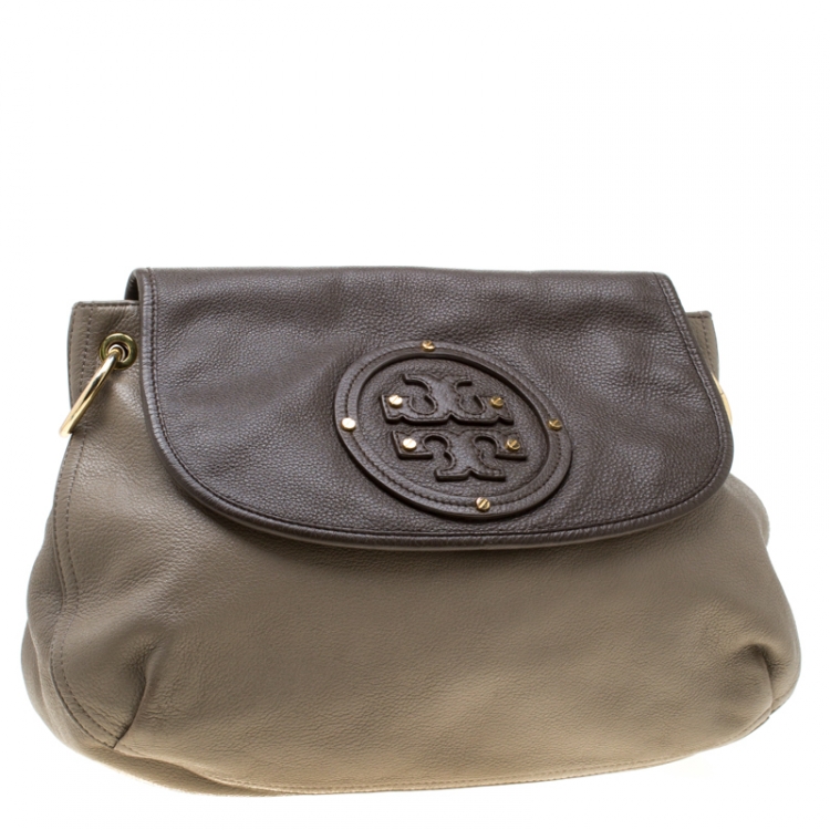 Pre Owned Tory Burch Grey/Brown Leather Shoulder Bag