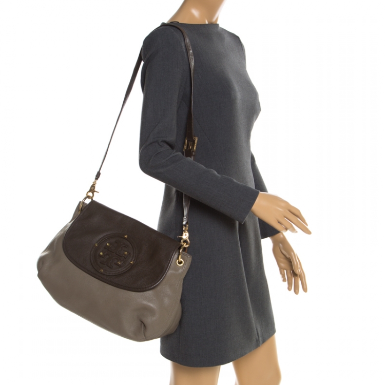 Pre Owned Tory Burch Grey/Brown Leather Shoulder Bag