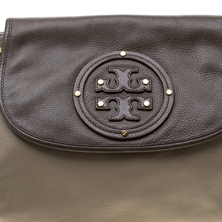 Pre Owned Tory Burch Grey/Brown Leather Shoulder Bag