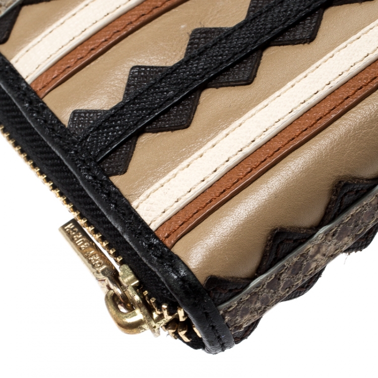 Pre Owned Tory Burch Multicolor Leather Robinson Zig Zag Zip Around Wallet