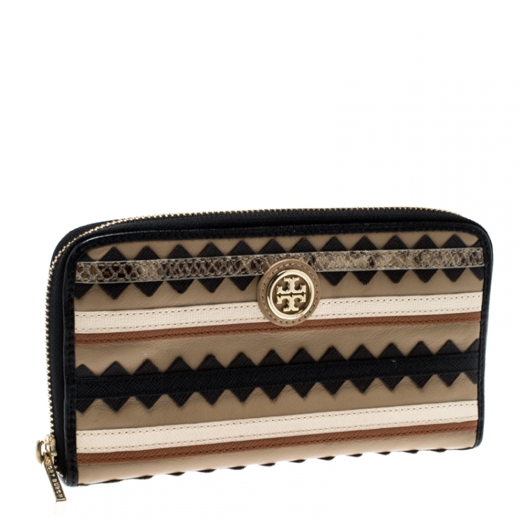 Pre Owned Tory Burch Multicolor Leather Robinson Zig Zag Zip Around Wallet