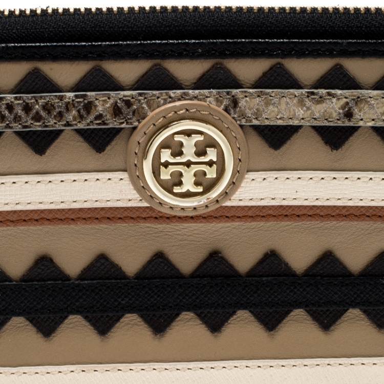 Pre Owned Tory Burch Multicolor Leather Robinson Zig Zag Zip Around Wallet