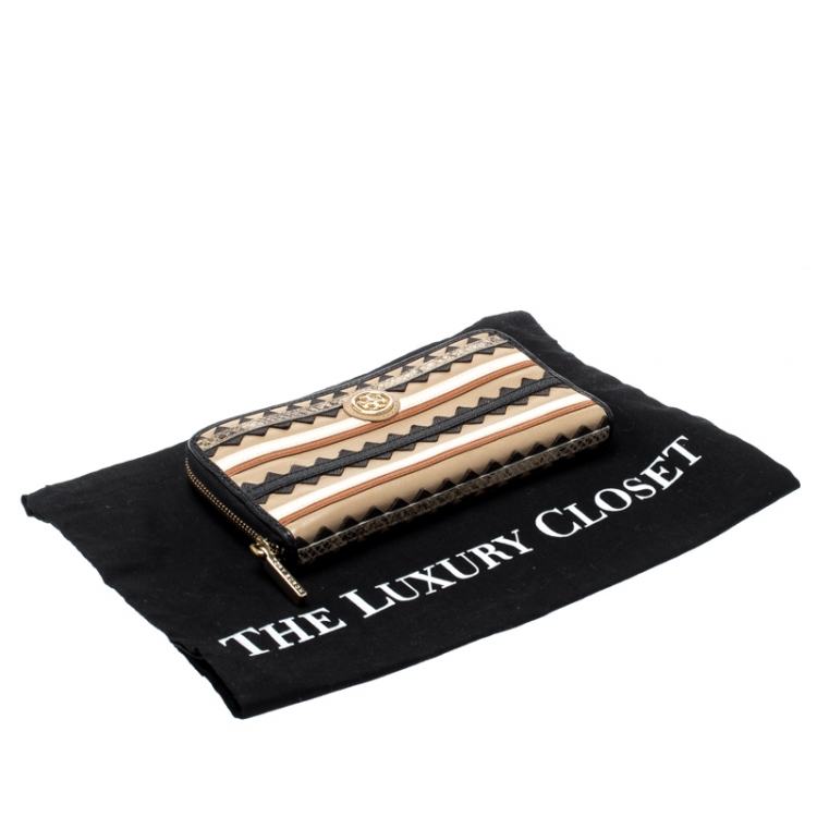 Pre Owned Tory Burch Multicolor Leather Robinson Zig Zag Zip Around Wallet