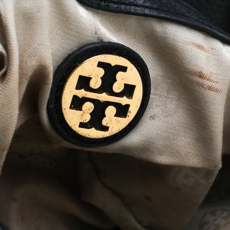 Pre Owned Tory Burch Black Leather Raphael Logo Crossbody Bag