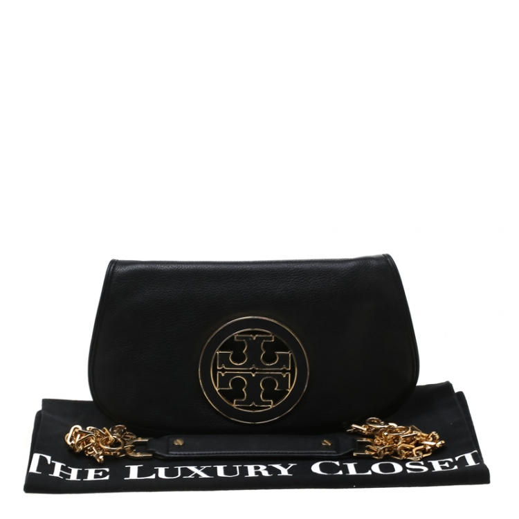 Pre Owned Tory Burch Black Leather Raphael Logo Crossbody Bag