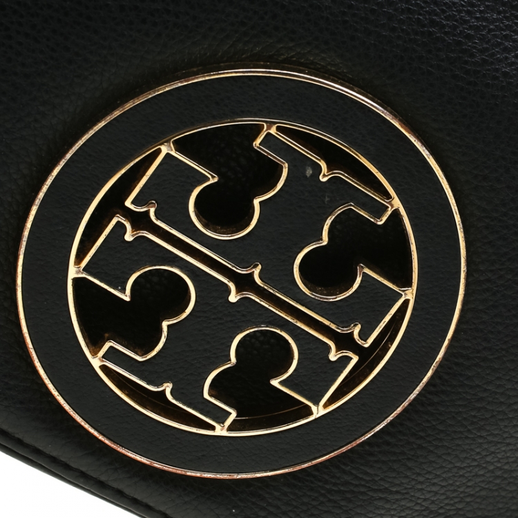 Pre Owned Tory Burch Black Leather Raphael Logo Crossbody Bag